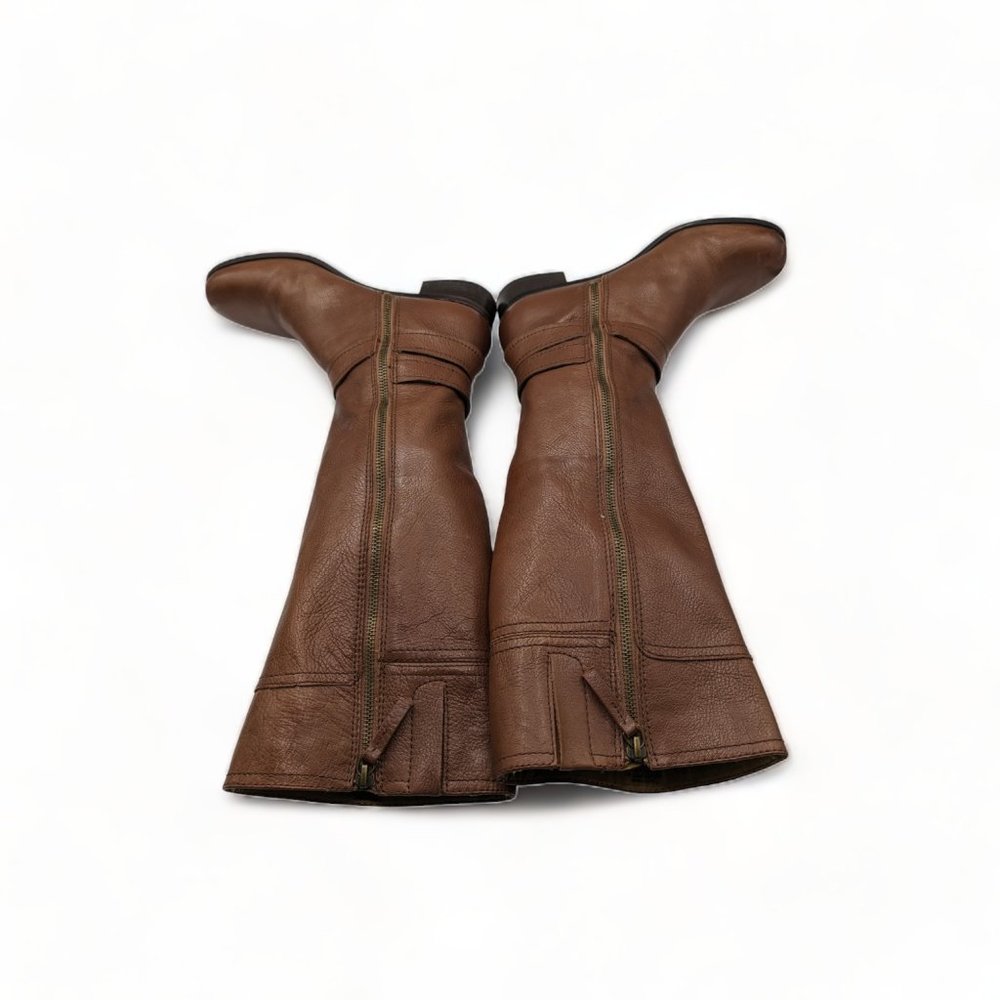 Nine West DK Natural Brown Pebble Leather Tall Full Zip Boots Shoes 6.5 - Picture 10 of 14